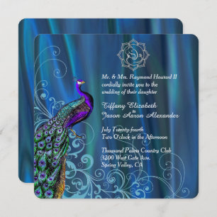 Invitation Chic Ganesha Blue Satin et Mariage Peacock