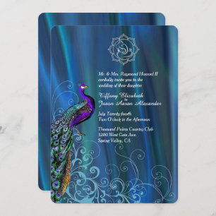 Invitation Chic Ganesha Blue Satin et Peacock Mariage Invit