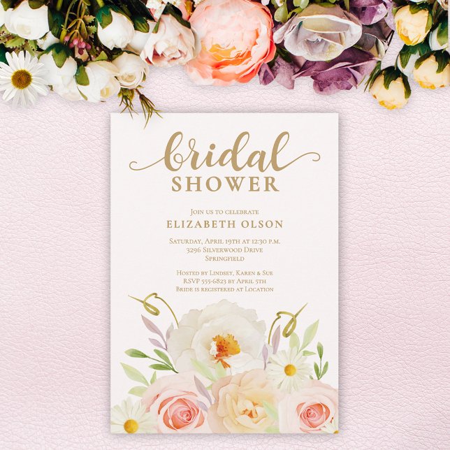 Invitation Chic Garden Floral Fête des mariées (Blush garden flowers bridal shower invitations, INSTANT DOWNLOAD and/or PRINTED)