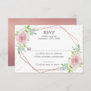 Invitation Chic Géométrique Rose Or Foil Mariage Floral RSVP