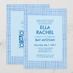 Invitation Chic Gingham Moderne Code QR Personnalisé Bar Mitz