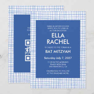 Invitation Chic Gingham Moderne Code QR Personnalisé Bar Mitz
