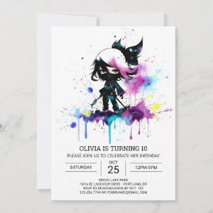 Invitation Chic Girly Little Ninja Anniversaire