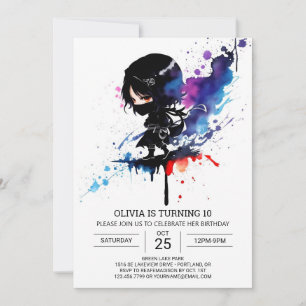Invitation Chic Girly Ninja Editable Anniversaire
