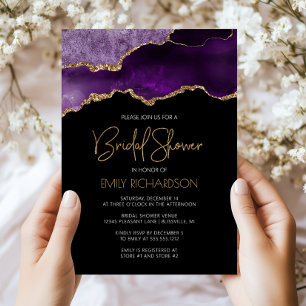 Invitation Chic Gîte d'agate violet doré Baby Shower