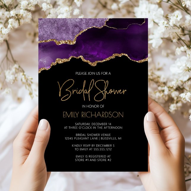 Invitation Chic Gîte d'agate violet doré Baby Shower (Créateur téléchargé)