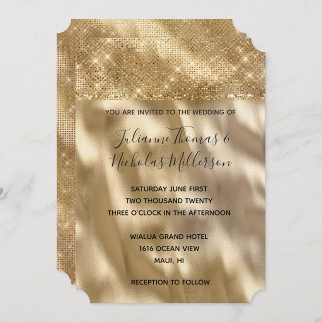 Invitation Chic Glam Gold Sparkle Mariage (Devant / Derrière)