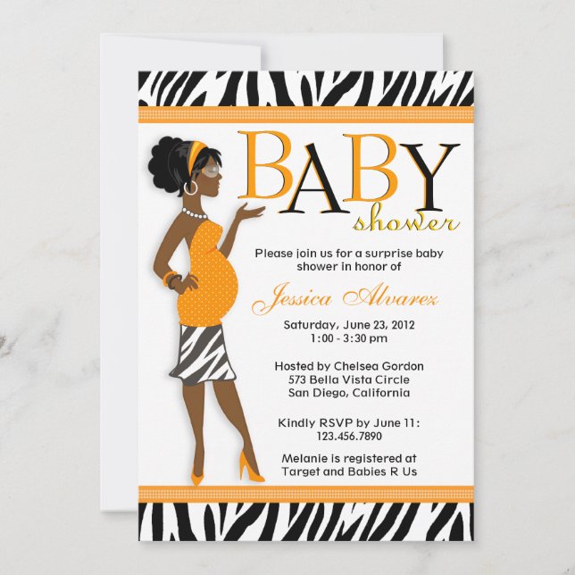 Invitation Chic Glam Modern Mom Blue Zebra Baby shower (Devant)