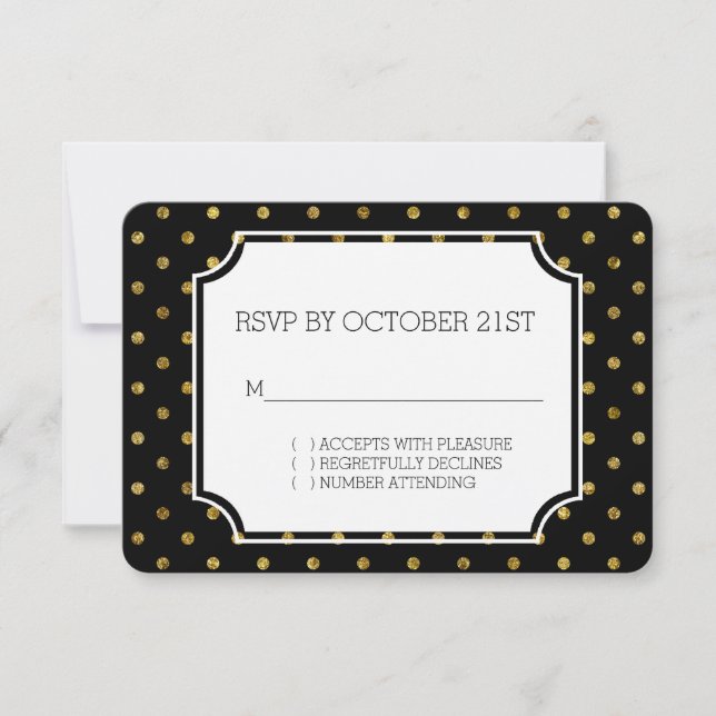 Invitation Chic Glam or et points noirs RSVP (Devant)