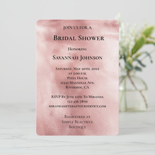 Invitation Chic Glam Rose Gold Blush Pink Fête des mariées (Debout devant)