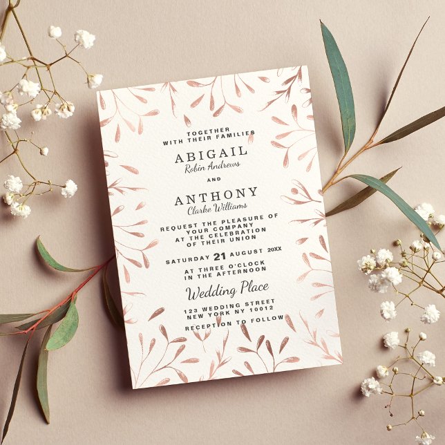 Invitation Chic Glam Rose Or Simple Blanc Floral Mariage (Chic Glam Rose Gold Simple White Floral Wedding)