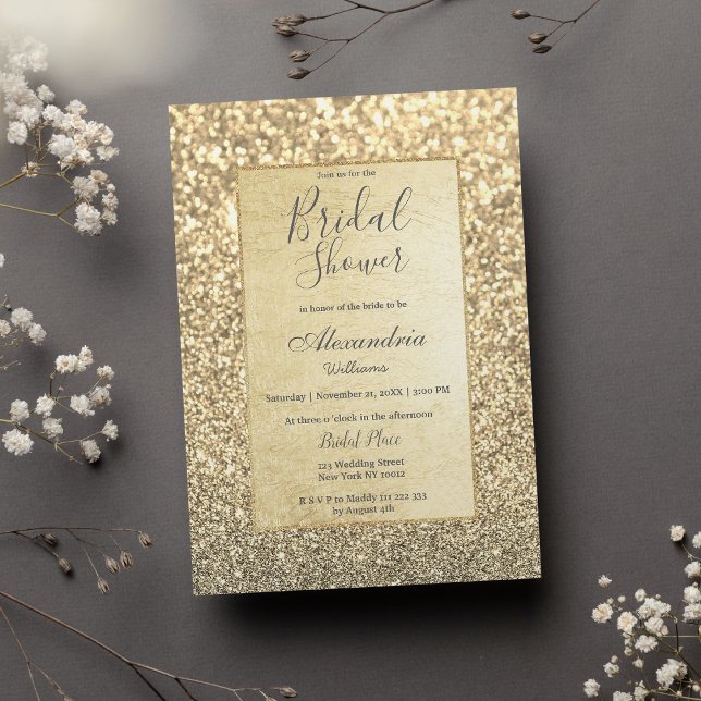 Invitation Chic glamour tendance parties scintillant or Fête  (Chic glamorous trendy gold glitter Bridal Shower)