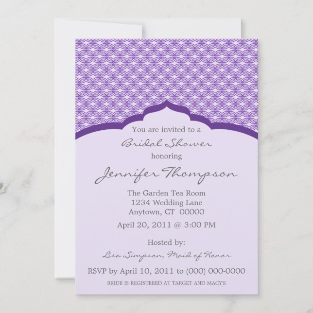 Invitation Chic Glamourous Douche nuptiale, Violet (Devant)