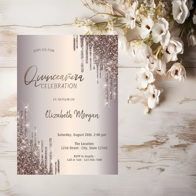 Invitation Chic Glitter Drips Quinceañera (Créateur téléchargé)