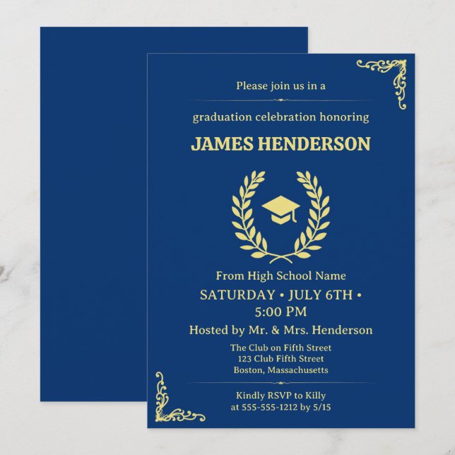 Invitation Chic Gold Calligraphy Graduation Party 2025 (Devant / Derrière)