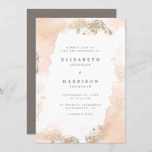 Invitation Chic Gold Dust & Blush Watercolor Mariage