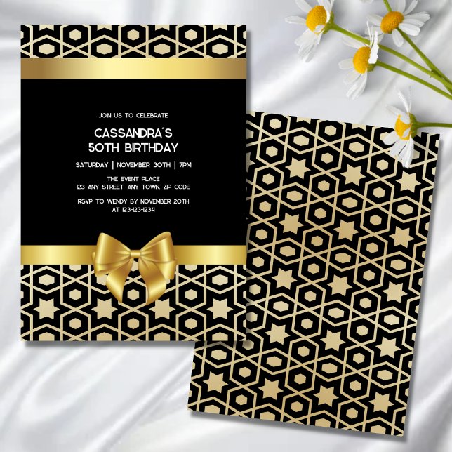 Invitation Chic Gold Egypte Géométrique Bow Noir Anniversaire (Créateur téléchargé)