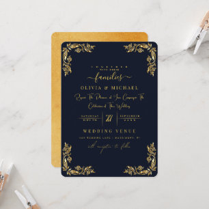 INVITATION CHIC GOLD FLORAL FRAME FOIL & GOLDEN DARK MARIAGE