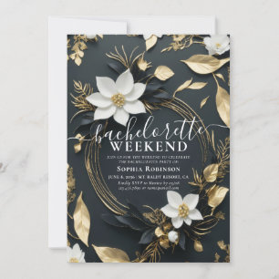 Invitation Chic Gold Floral Wreath Bachelorette Party Weeken
