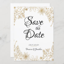 Chic Gold Foil Floral Sauvez La Date