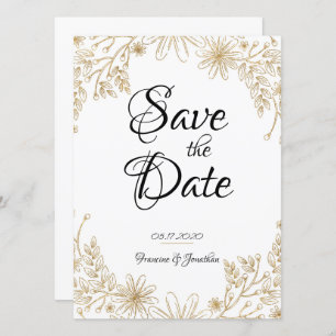 Invitation Chic Gold Foil Floral Sauvez La Date