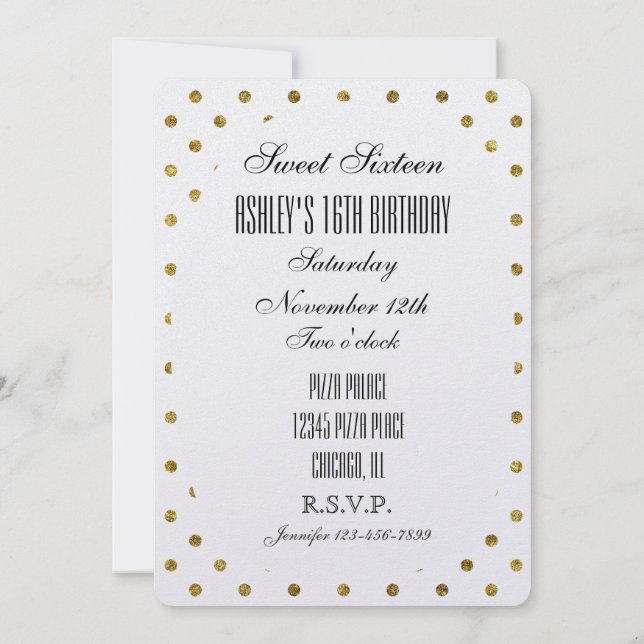 Invitation Chic Gold Glam Dots Sweet 16 (Dos)