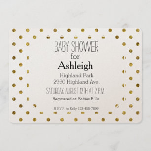 Invitation Chic Gold Glam et baby shower Pois blanc