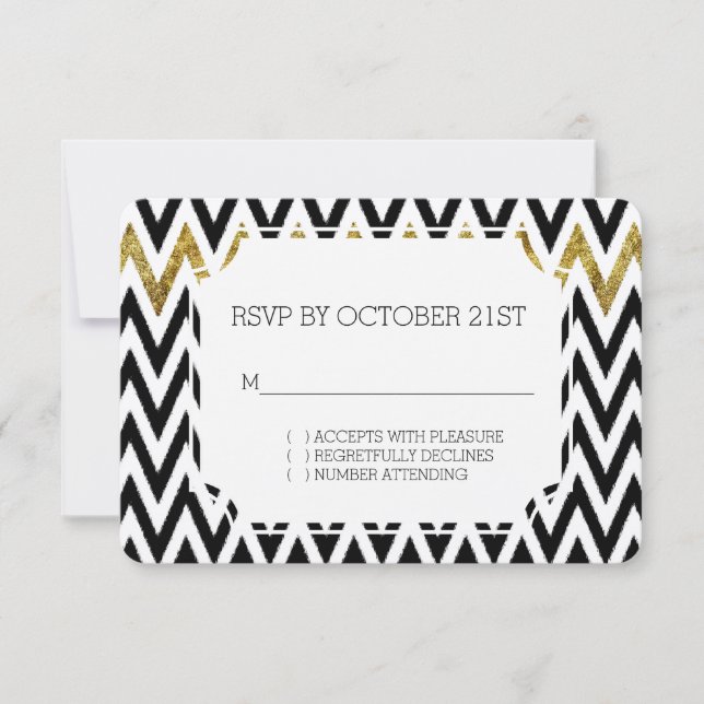 Invitation Chic Gold Glam et Black Chevron RSVP (Devant)