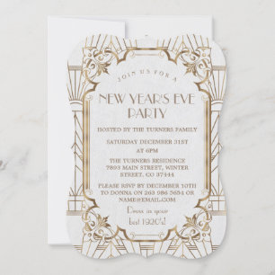 Invitation Chic Gold Great Gatsby White 1920 New Year Party