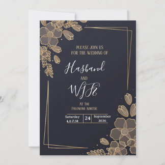 Invitation Chic Gold Line Art Flowers