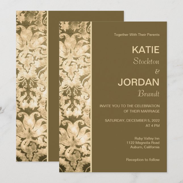 Invitation Chic Gold Mariage damassé (Devant / Derrière)