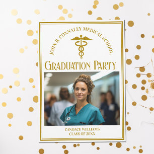Invitation Chic Gold Médicale School Graduation Photo Party