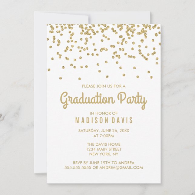 Invitation Chic Gold Parties scintillant Confetti Graduation  (Devant)