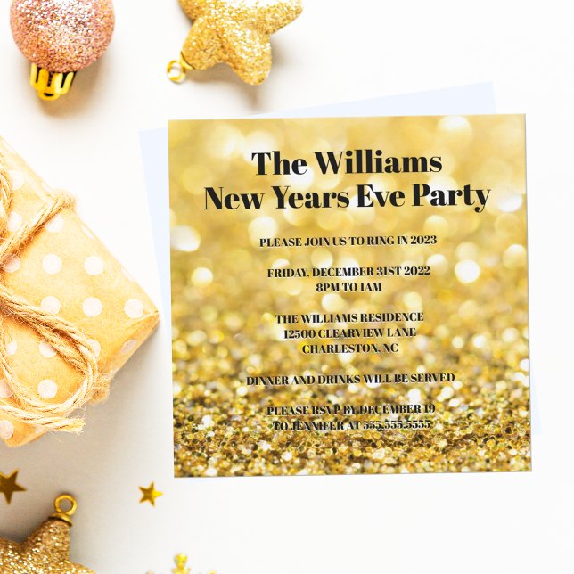 Invitation Chic Gold Parties scintillant Glam 2025 New Years  (Créateur téléchargé)