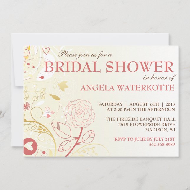 Invitation Chic Gold & Pink Bridal Shower (Devant)