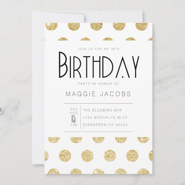 Invitation Chic Gold Polka Dot Anniversaire (Devant)