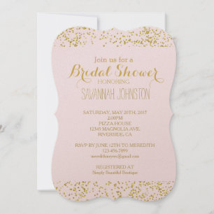 Invitation Chic Gold Rose Blush Confetti Mariée étincelante