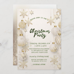Invitation Chic Gold Snowflakes, Balls Christmas Company Part