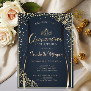 Invitation Chic Gold Tiara, Diamonds Quinceañera