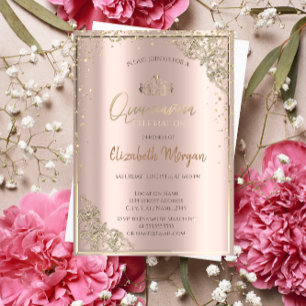 Invitation Chic Gold Tiara, Diamonds Rose Gold Quinceañera