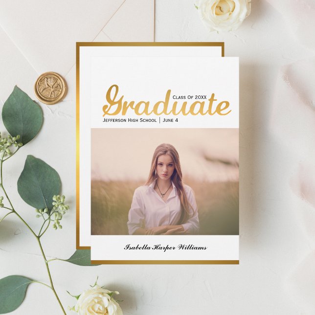 Invitation Chic Gold Trendy Graduation Classe photo de 20XX (Créateur téléchargé)