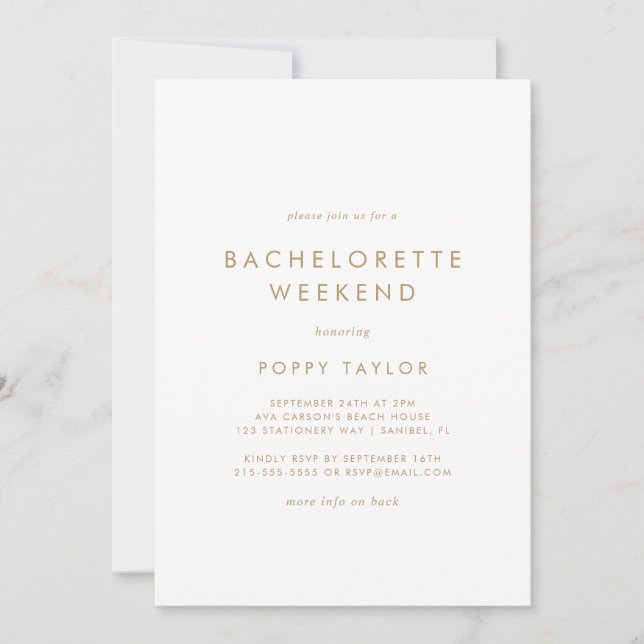 Invitation Chic Gold Typographie Bachelorette Week-end (Devant)