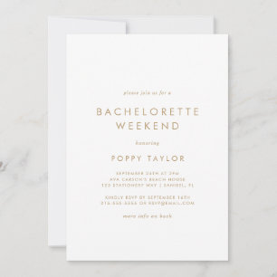 Invitation Chic Gold Typographie Bachelorette Week-end