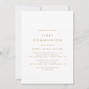 Invitation Chic Gold Typographie Première communion Invitatio