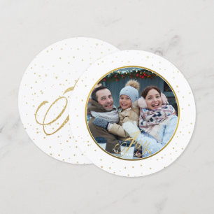 Invitation Chic Gold & White Joy Famille Photo Holiday