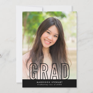 Invitation CHIC GRAD moderne photo contour type overlay noir