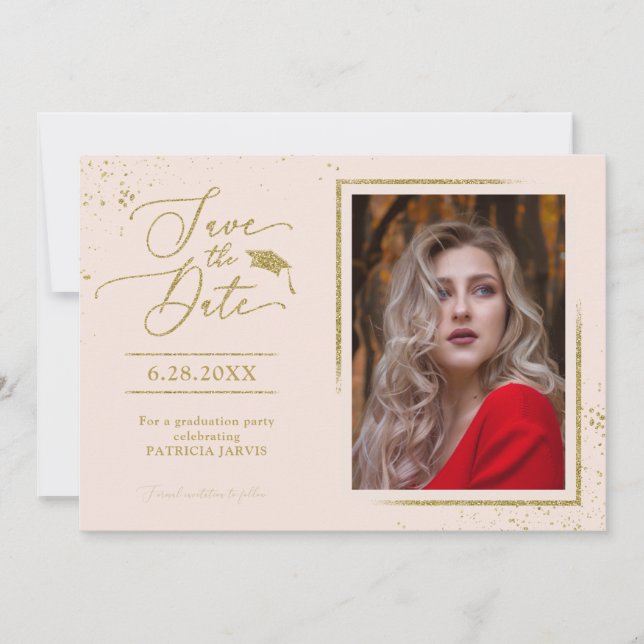Invitation Chic Grad Party Enregistrer La Date Gold Parties s (Devant)