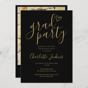 Invitation Chic Grad Party Gold Script Photo Graduation Party