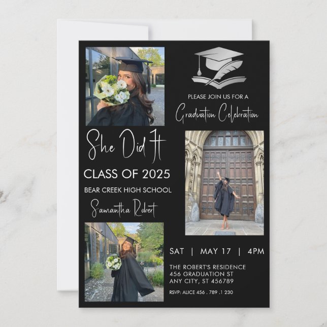 Invitation Chic Graduate trois photo graduation moderne (Devant)