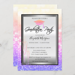Invitation Chic Graduation Cap, Glass Ombre Bokeh Graduation